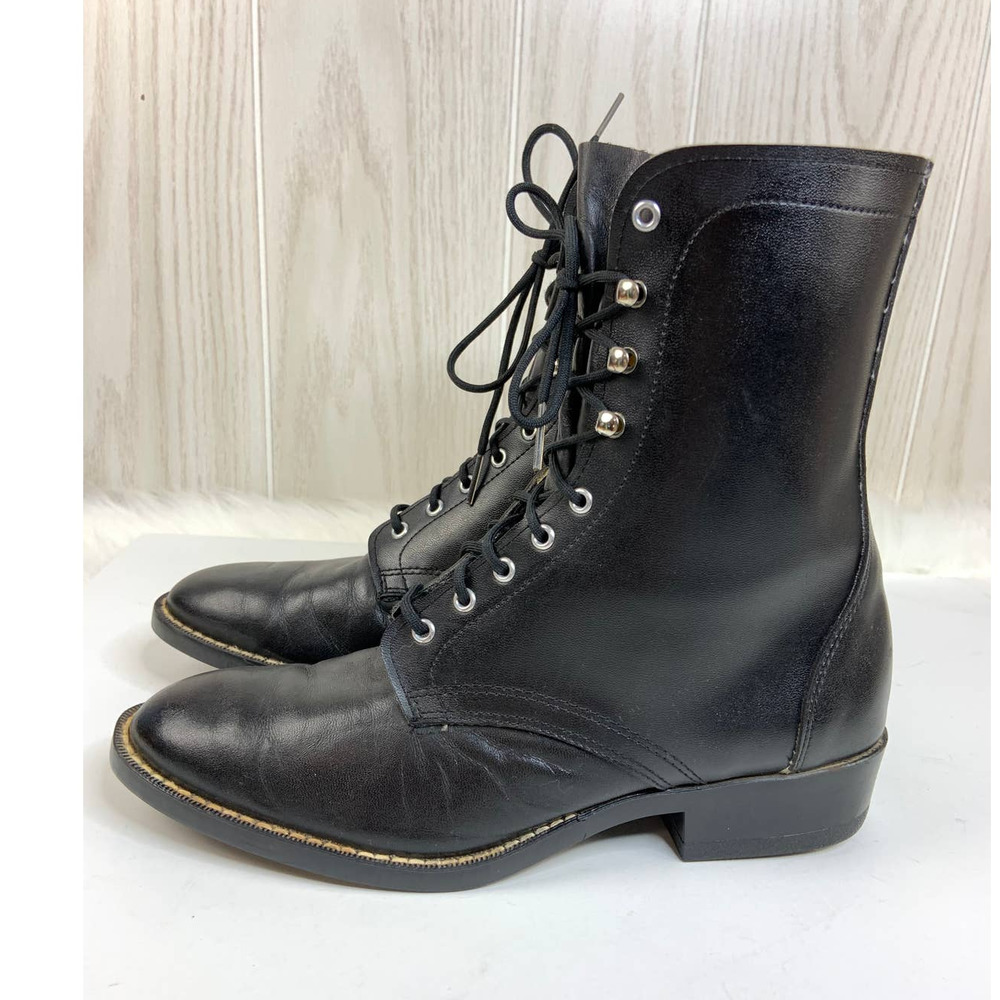 Vintage Laredo Men's Lace Up Leather Vamps Boots Size 5 Black Work Combat Grunge